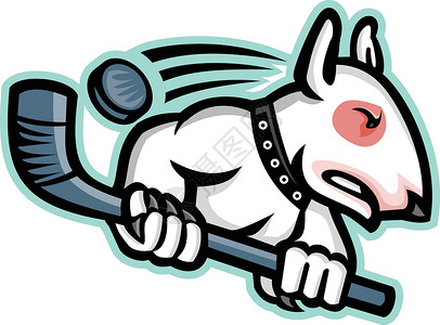 宠物磨牙棒曲棍球马斯科特品牌冰球卡通片动物运动斗牛犬楔形标识吉祥物学校插画