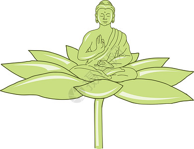 释迦牟尼佛像坐在莲花花画上插画