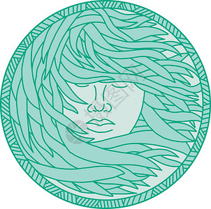 海带科波利尼西亚妇女海藻毛发圈单线设计图片