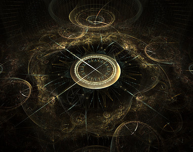 时钟爆炸矢量图观看 3D 数字分形设计 复古时钟系列 由时间和分形几何符号组成的设计作为对过去 未来 时间旅行和现代科学主题的隐喻齿轮魔法机械背景