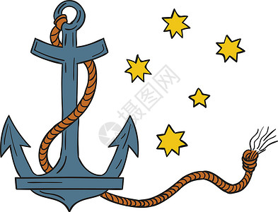 南斗六星带绳索的锚和南十字星绘图墨水编队星星手绘艺术品星座金属画线手工草图插画