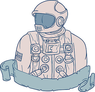 宇航员泡丝带绘图草图丝带墨水画线手绘刮板太空人艺术品手工宇航服背景图片