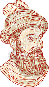 弗朗西斯·培根弗朗西斯科皮萨罗羽毛手绘帽子刮板手工画线草图殖民者男性胡须设计图片