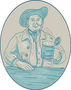 手工帽子Gentleman 啤酒喝水者油罐车 Oval 绘图社会草图绅士饮料椭圆形胡须手绘画线饮酒者阶层设计图片