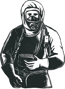 有害物质EMT 穿着防护服的刮板插画