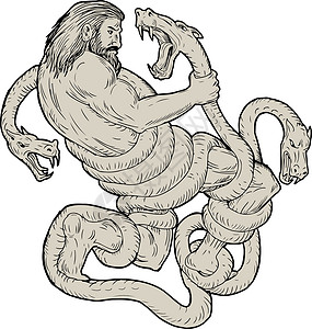 拿撒勒赫拉克勒斯人与Lernae水合金斗争海怪手绘水怪蛇形大力士绘画插画