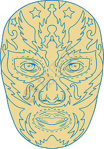 卢查卢查自由面具幸运儿男人画线绘画男性摔角摔跤手插画
