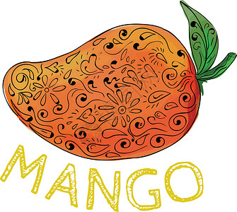 芒果多汁水果曼陀罗食物图案插图几何学叶子径向水果几何热带平衡背景图片