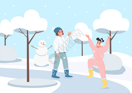 冬季活动平板颜色矢量插图背景图片
