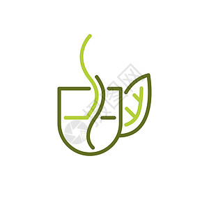 杯子LOGO咖啡茶 草药饮料 叶叶有机自然自然线Logo标定模版插画
