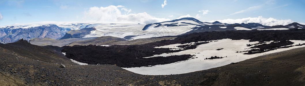 刀剑神域男主角远足小径的红色和黑色火山冰岛景观全景 冰川火山熔岩场 雪和 magni 和 mudi 山 由 2010 年影响整个欧洲空中交通的背景