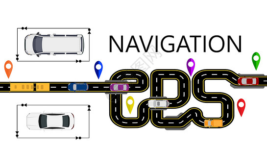 汽车导航仪主图公路 汽车 导航标志 这条高速公路在GPS导航仪的登记下被固定为星体插画