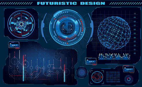 未来派图形界面平视显示器设计 信息图表元素 全球全息图 主题与科普 主题分析 插图背景图片