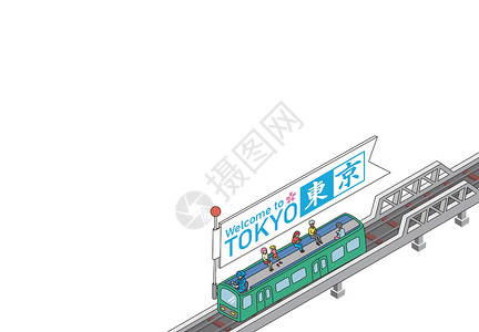 东京地铁欢迎来到日本东京 几何矢量说明在日本东京的电动列车插画