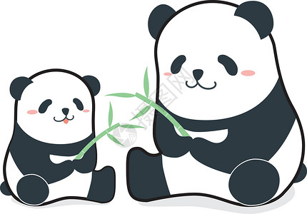 熊猫妈妈用竹子矢量插图说明父母和儿童家庭可爱的卡通风格熊猫打印婴儿荒野眉毛动物大熊猫孩子幸福乐趣微笑插画