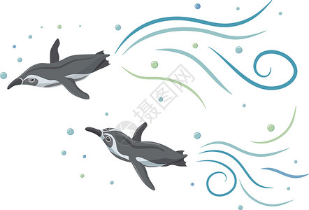 水族馆企鹅洪堡企鹅像在天空中飞翔一样游泳插画