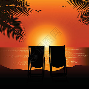 日落时的热带海滩太阳海洋橙子支撑赏金旅行海岸假期天空娱乐设计图片