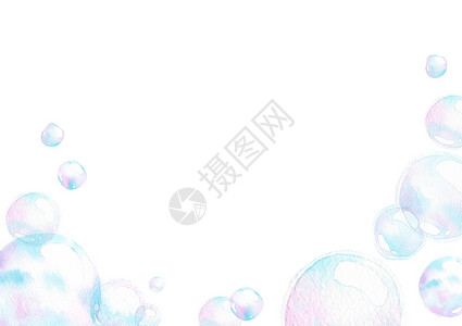 手绘肥皂白色背景的肥皂气泡 海底效应 水彩色手绘分离泡沫蓝色光谱童年幸福空气液体插图孩子圆圈背景