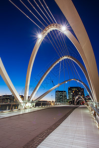 澳大利亚墨尔本的海员大桥城市景观行人摩天大楼构筑物人行道日落建筑物港区起重机背景