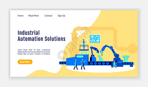 工业平板工业自动化解决方案 着陆页面平板彩色向量模版插画