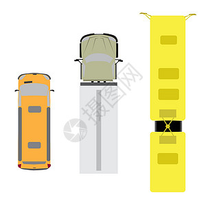 从下方查看一套三辆车 凡 卡车 公共汽车 从上面查看 矢量插图插画