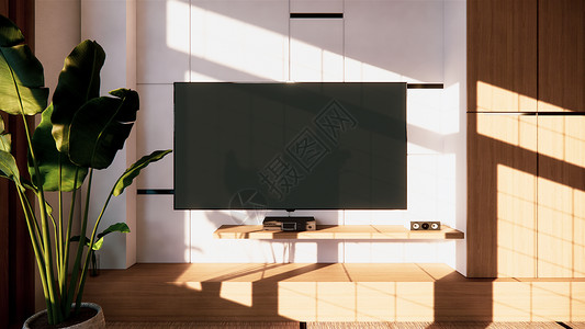 电视柜和架子墙设计 客厅内Zen内部jap椅子休息室娱乐地面技术小样展示家具房间木头背景图片