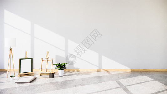 客厅白色砖墙的空置式室内设计渲染房间墙砖褐色阁楼休息室奢华沙发风格座位背景图片