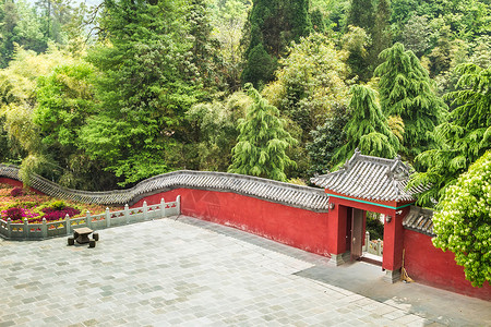 随行付中国武当修道院 红墙寺庙宗教红色公园国家背景