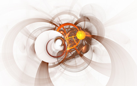 优雅明亮精致的背景与丝带或圆盘和戒指 橙色复杂的弧形设计 用于 3D 插图或封面的软抽象分形 烟云 计算机生成的图像金属光盘网络背景图片