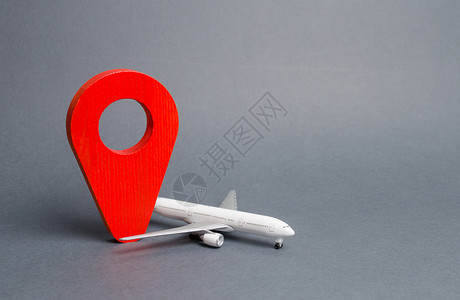 快速拿证红色定位销和客机 航空旅行和旅游 旅行 目的地点 全球自由流动和免签证旅行 空邮 快速交付货物和产品背景