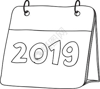 日历插图2019年日历 可爱的手工绘画线艺术矢量插图插画