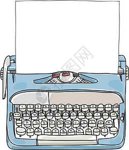 轻蓝工作型打字机 手绘纸纸纸的矢量可爱背景图片
