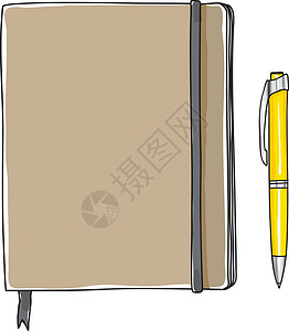 钢笔字帖黄色笔和黄色笔手绘矢量艺术插图笔记纸办公室记事本嘲笑木板学校软垫床单教科书公告插画