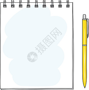 一直黄色铅笔螺旋笔记本和黄色球点 Pen 手画矢量艺术i设计图片