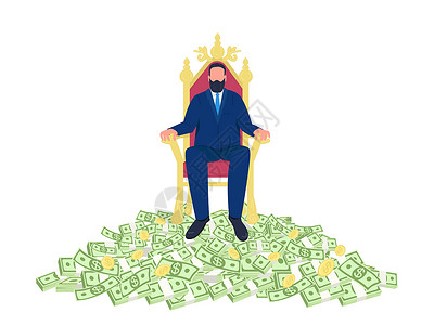 坐在椅子上的商务男性坐在王座公寓概念矢量插图上的成功商业成功商务人士插画