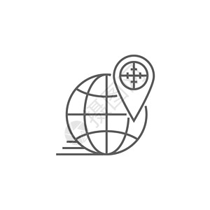 查明地理定位线图标标识别针导航艺术插图地球旗帜标签全球技术插画
