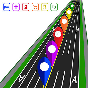 专用引闪器道路信息图表 GPS 导航器 有标记的直达公路 公共交通插图专用车道设计图片
