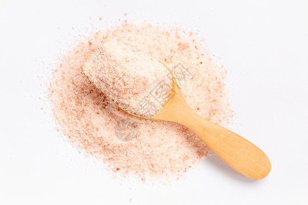 粉盐 白底喜马拉雅盐厨房水晶粉色温泉异国矿物桌子药品情调白色背景图片