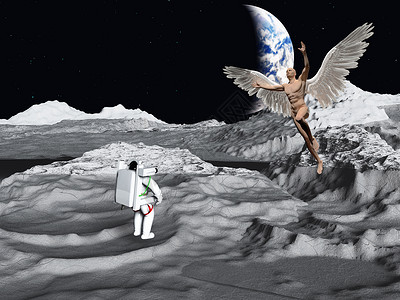 地球翅膀素材与天使的月球会议背景