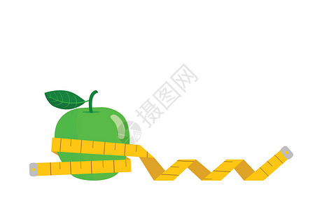 肠内营养绿色苹果包裹在白色背景的磁带内 并隔离在白色背景上插画
