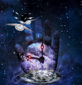 时间之手想像力守门员星系蓝色星星秘密记忆小时天空插图背景图片