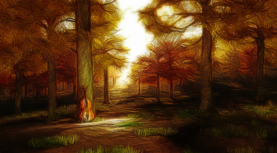 森林音乐会秋天公园的Violin橙子故事季节旋律想像力风景插图歌曲娱乐音乐家背景