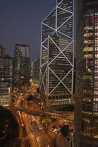 中国香港新中国银行和街头升华的观感市中心外观国际建筑学场景交通地标建筑街道城市背景图片