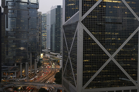 中国香港新中国银行和街头升华的观感建筑学外观场景街道市中心办公楼城市建筑老虎经济背景图片