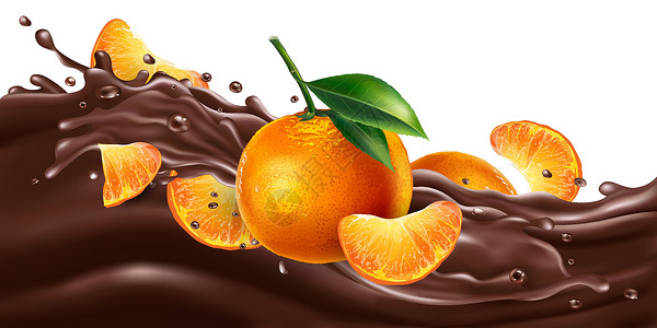 柑桔巧克力波浪上的整个和切片的柑橘插画