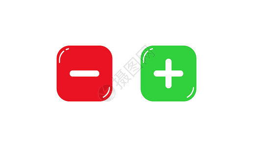正方形按钮带有增减符号的红和绿方按钮设计图片