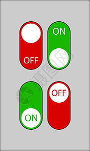 on一组红色和绿色的垂直垂直奥氏按钮 带有 On 和 FF Inscr设计图片