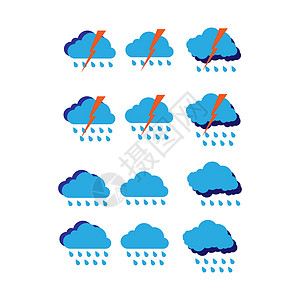 场地和湿度的彩色天气气象符号集集多云闪电预报空白背景图片