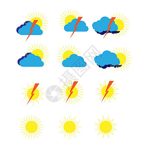 一套用于场地和天气源的气象气象符号图示插画