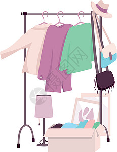二手衣服衣柜装饰的彩色矢量物体 女人衣橱插画